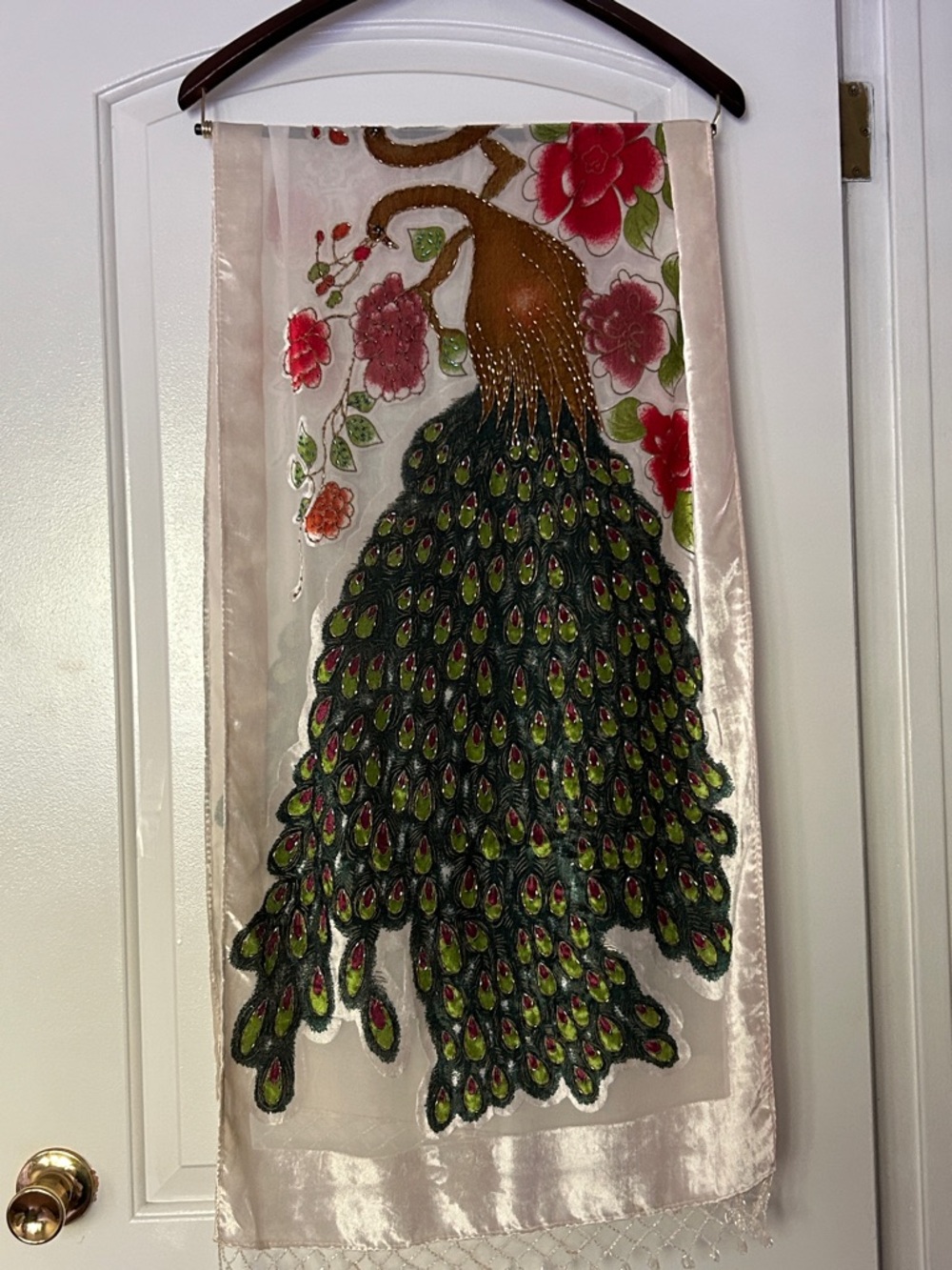 Women's Vintage Floral Peacock Velvet Silk-Blend Shawl